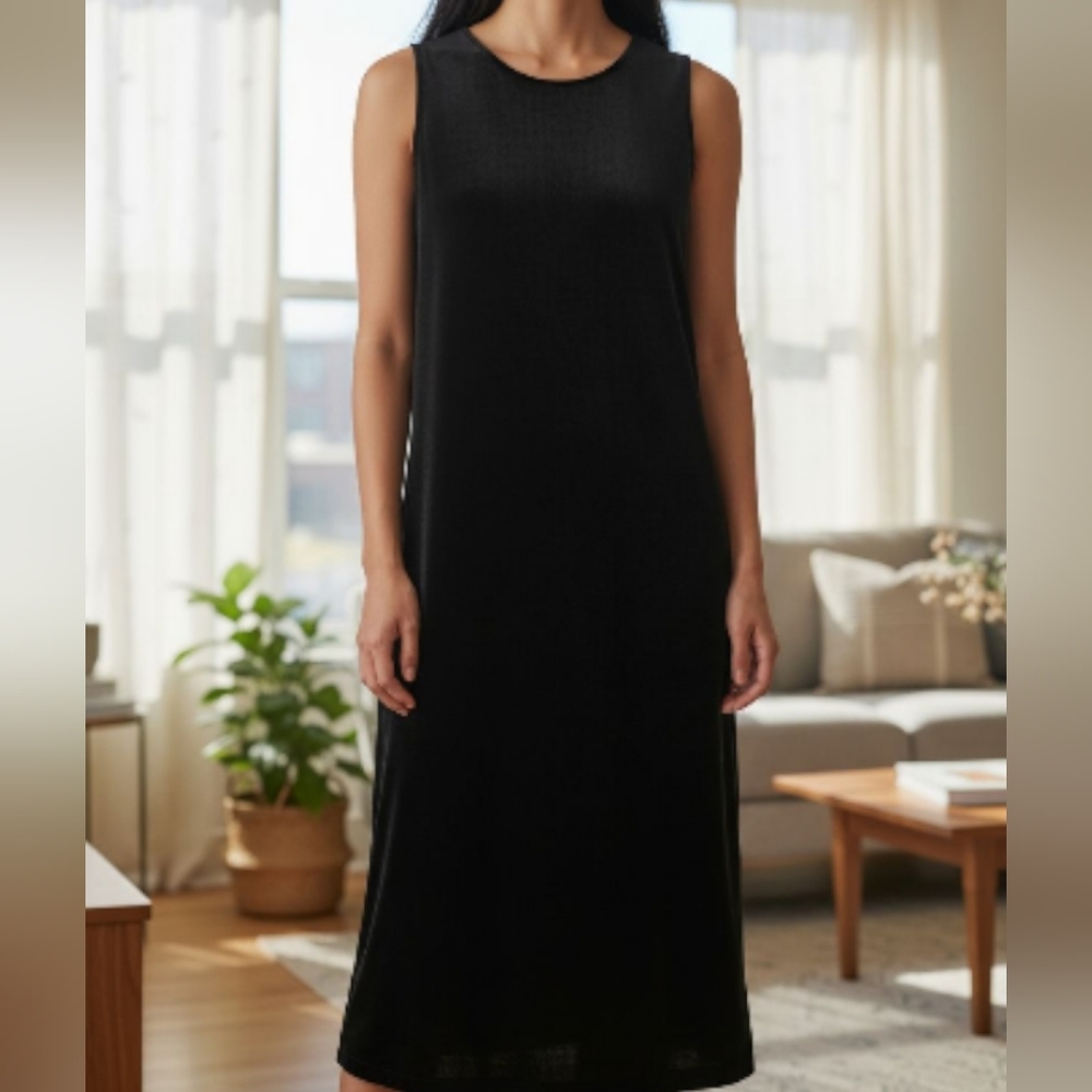 COLDWATER CREEK | Slinky Black No Wrinkle Travel Sleeveless Midi Dress | XL